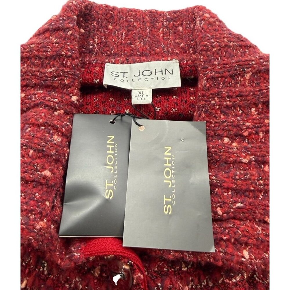 St. John Collection Claret Classic Knit Tweed Boucle Jacket Button Down Size XL - Picture 8 of 12